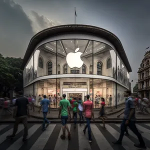 Apple_ Store_ Facade_with_ Pedestrians Wallpaper