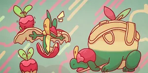 Applin Playing With Flapple And Appletun Wallpaper