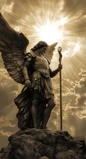 Archangel Michael Statue Light Wallpaper