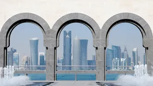 Archways Framing City In Museum Of Islamic Art Wallpaper