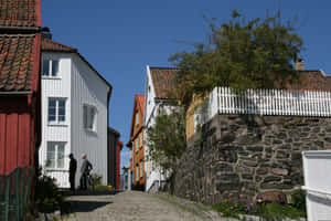 Arendal Old Town Street Scene Wallpaper