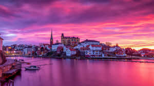 Arendal Waterfront Sunset Wallpaper