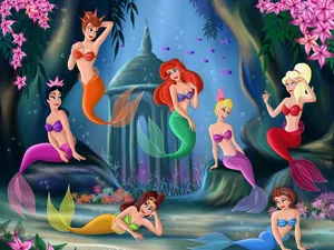 Ariel With Mermaid Sisters Wallpaper