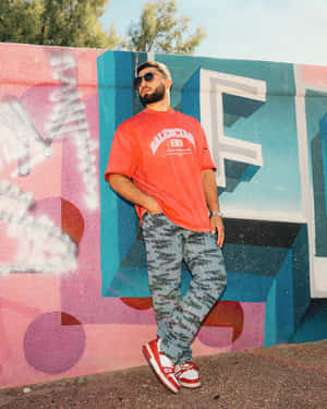 Arman Tsarukyan Leaning Against Colorful Wall Wallpaper