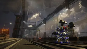 Armored_ Core_ Mech_on_ Industrial_ Background Wallpaper