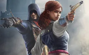 Arno Dorian Leaping Across Paris Rooftops In Assassin's Creed Unity Wallpaper
