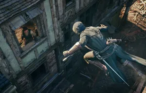 Arno Dorian Scaling The Rooftops Of Paris Wallpaper