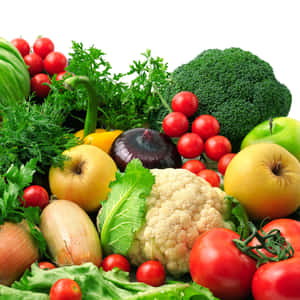 Arrangement Of Ripe Fruits And Vegetables Wallpaper