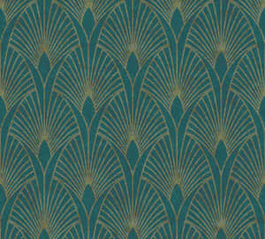 Art Deco Green Gold Pattern Wallpaper