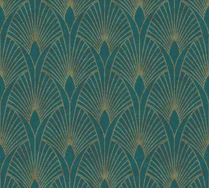 Art Deco Green Gold Pattern Wallpaper