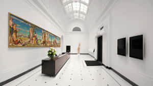 Art Gallery Interiorwith Paintingsand Sculpture Wallpaper