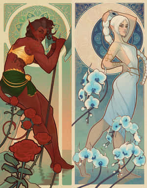 Art Nouveau Style Fantasy Illustration Wallpaper