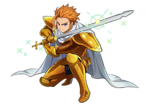 Arthur Pendragon Wielding His Sword, Standing Against The Backdrop Of The Seven Deadly Sins Characters. Wallpaper