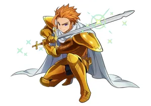 Arthur Pendragon Wielding His Sword, Standing Against The Backdrop Of The Seven Deadly Sins Characters. Wallpaper