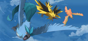 Articuno, Zapdos, And Moltres In Blue Sky Wallpaper