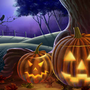 Artistic Carved Pumpkin Display Wallpaper