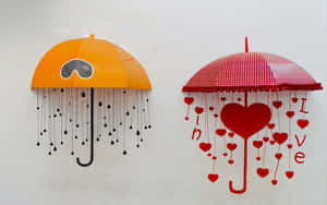 Artistic Umbrellas Love Rain Wall Installation Wallpaper