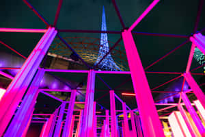 Arts Centre Melbourne Neon Night View Wallpaper