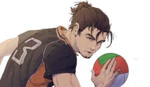 Asahi Azumane In Action During A Volleyball Match Wallpaper