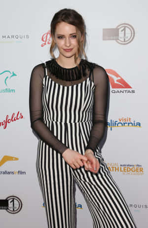 Ashleigh Cummings Striped Dress Event Wallpaper