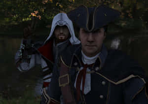 Assassin_and_ Colonial_ Officer_ Outdoors Wallpaper