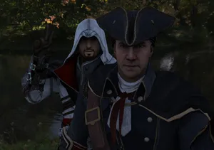 Assassin_and_ Colonial_ Officer_ Outdoors Wallpaper