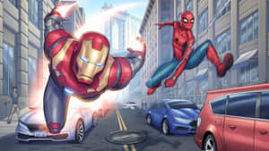 Assemble! Spider Man And Iron Man Join Forces To Fight Evil. Wallpaper