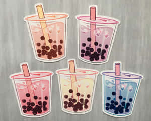 Assorted Boba Tea Stickers Wallpaper