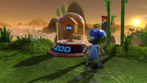 Astro Bot Exploring Alien Landscape Wallpaper