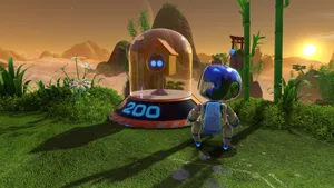 Astro Bot Exploring Alien Landscape Wallpaper