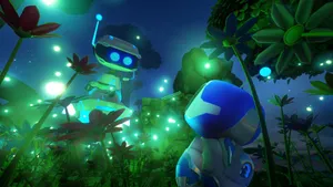 Astro Bot Exploring Lush Forest Wallpaper