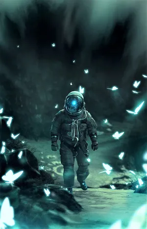 Astronaut_ Amidst_ Butterflies Wallpaper