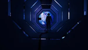 Astronaut And Dark Spaceship Wallpaper