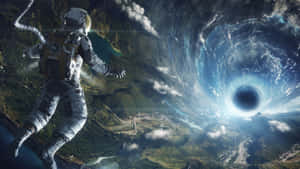 Astronaut Approaching Space Vortex Wallpaper