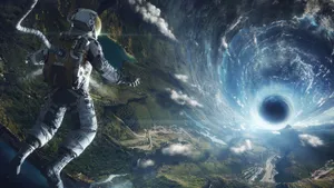 Astronaut Approaching Space Vortex Wallpaper