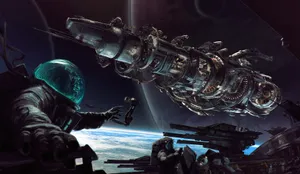 Astronaut Encounters Space Station Artwork Wallpaper