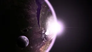 Astronaut Exploring Alien Planet Wallpaper