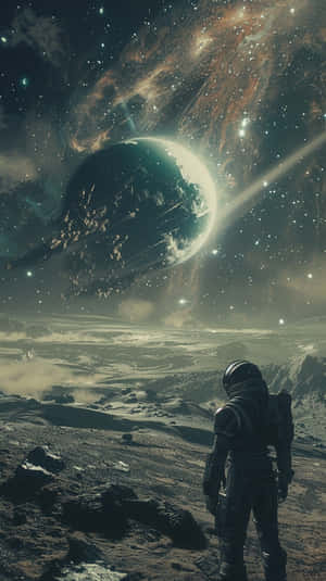 Astronaut Gazingat Distant Planet Wallpaper