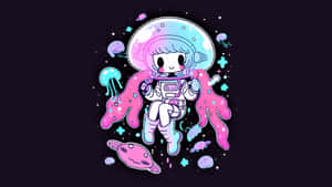 Astronaut Girl Cute Art Space Adventure Wallpaper