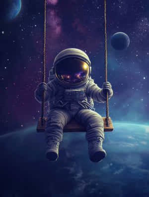 Astronaut On A Swing Floating In Outer Space Wallpaper