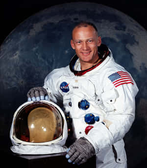 Astronaut Portrait With Moon Background Wallpaper