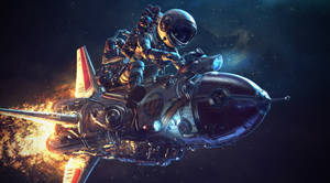 Astronaut Riding A Rocket Wallpaper