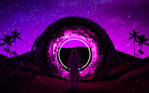 Astronaut_ Stargate_ Neon_ Purple_4 K Wallpaper