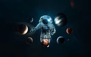 Astronaut Stepping Onto A Cosmic Landscape Wallpaper