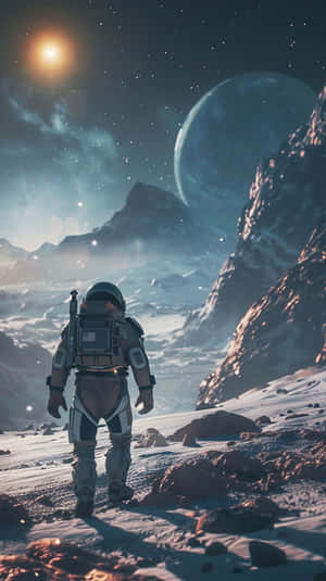 Astronaut Walkingon Alien Planet Wallpaper