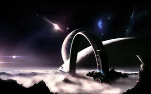 Astronauts Working On A Space Station Orbiting Planet Earth. Wallpaper