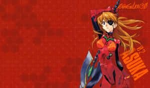 Asuka Langley Soryu Glares Intently Wearing Her Plugsuit And Headset In Front Of Dazzling Colors Wallpaper