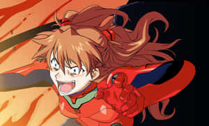 Asuka Langley Soryu Standing Tall In Her Iconic Plugsuit Wallpaper