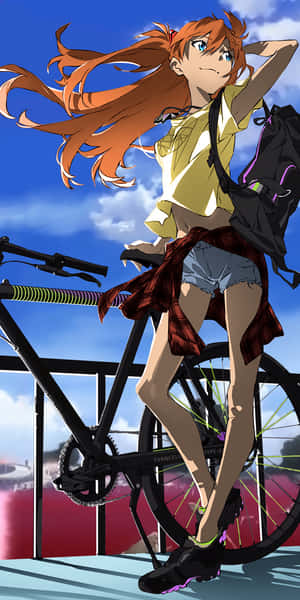 Asuka Soryu Bike Neon Genesis Evangelion Iphone Wallpaper