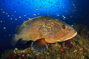 Atlantic Grouper Swimming Over Coral Reef Wallpaper